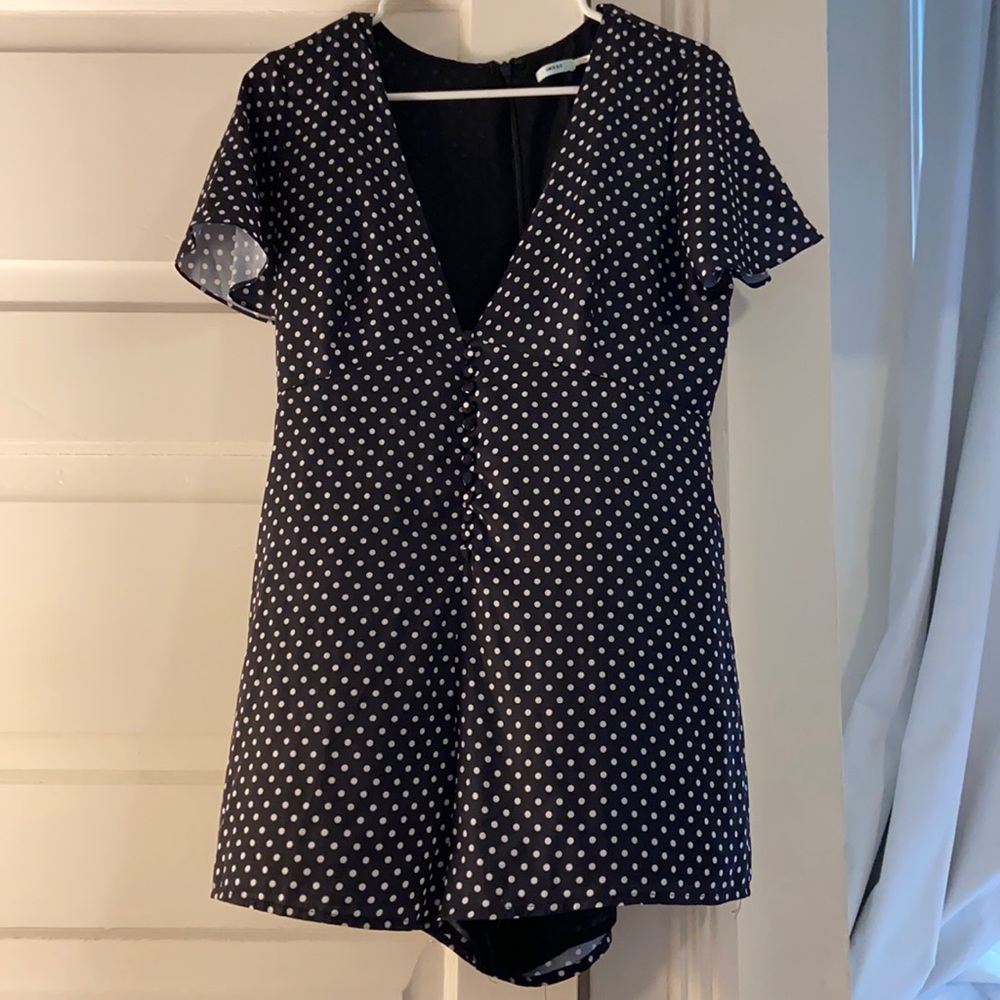 Navy blue polka dot romper